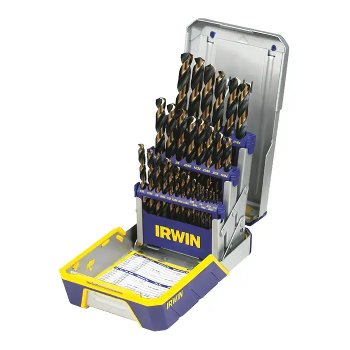 IRWIN 3018005 1/16" to 1/2" by 64ths 135° Black & Bronze W9 High Speed Steel Jobbers Length Drill Set Next Day Delivery
