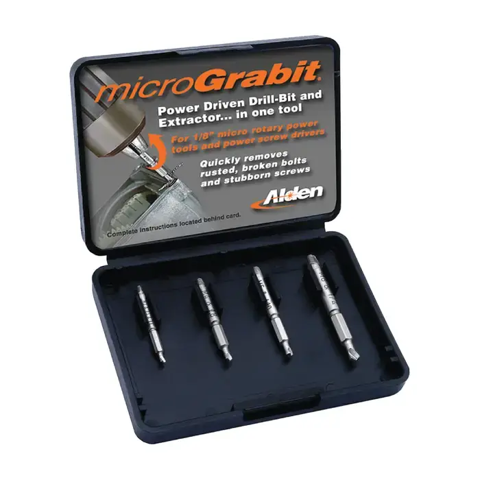 ALDEN Model 4507P, M2 High Speed Steel 4 Pc. Bolt Extractor Set Removes Sizes 5 to 1/4", 3mm to 6mm Special Discount