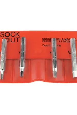 Top Rated SOCK-IT-OUT Model DEB-1, Heat Treated Alloy Steel 4 Pc. Socket Head Cap Screw Extractor Set Removes Sizes 6 to 1/4"