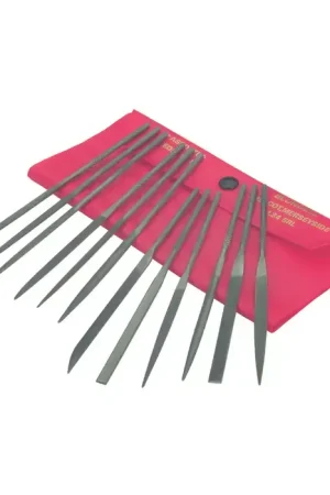 GROBET 31.675 12 Piece 5-1/2" Swiss Pattern Needle File Set - Double Cut, With Handle, None Authentic