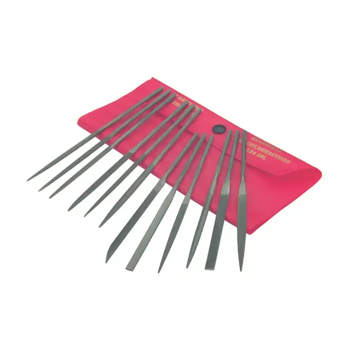 GROBET 31.675 12 Piece 5-1/2" Swiss Pattern Needle File Set - Double Cut, With Handle, None Authentic