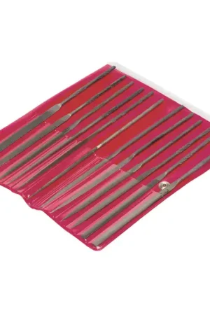 GROBET 31.676 12 Piece 5-1/2" Swiss Pattern Needle File Set - Double Cut, With Handle, None Buy Today