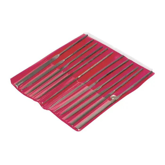 GROBET 31.676 12 Piece 5-1/2" Swiss Pattern Needle File Set - Double Cut, With Handle, None Buy Today