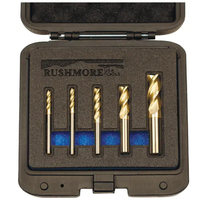 While Supplies Last RUSHMORE USA 105803 1/8" to 1/2" Size, 3 Flute, Square End Solid Carbide End Mill Set