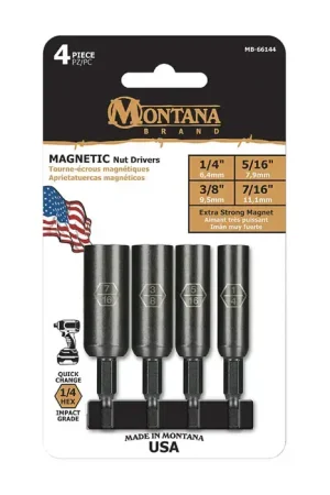 Next Day Delivery MONTANA BRAND MB-66144 1/4", 3/8", 5/16", 7/16" Socket Body Diameter, 1/4", 3/8", 5/16", 7/16" Size, 2-1/2" Length Nut Driver