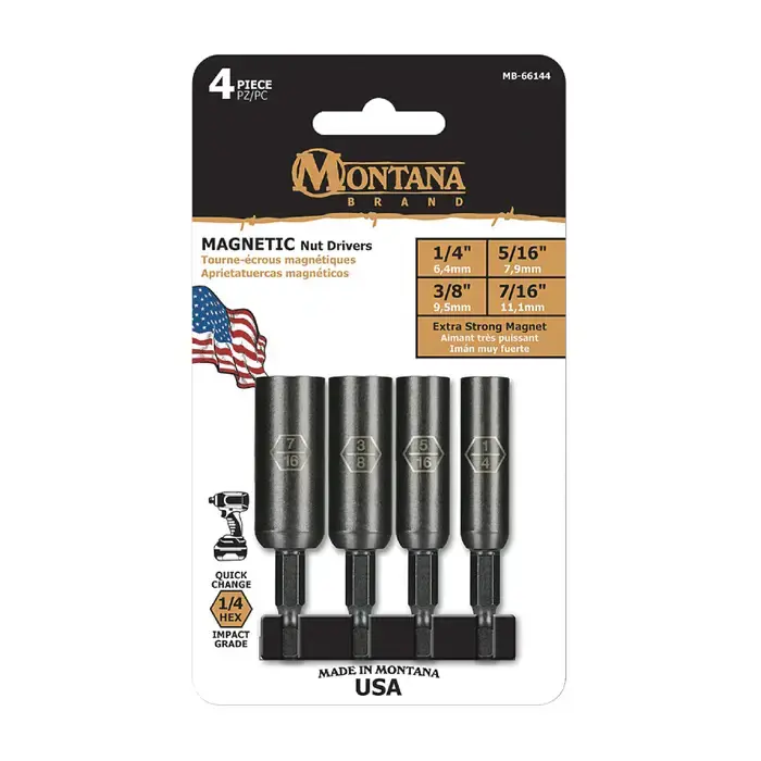 Next Day Delivery MONTANA BRAND MB-66144 1/4", 3/8", 5/16", 7/16" Socket Body Diameter, 1/4", 3/8", 5/16", 7/16" Size, 2-1/2" Length Nut Driver